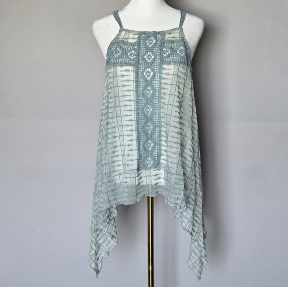 Boho Sleeveless Crochet Lace Babydoll Asymmetrical Hem Sheer Fairycore Top L - Picture 1 of 7
